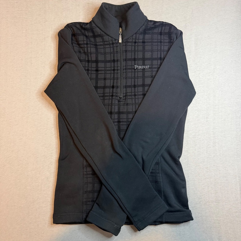Pikeur Black Plaid Quarter Zip Equestrian Pullover Riding Top Size 34